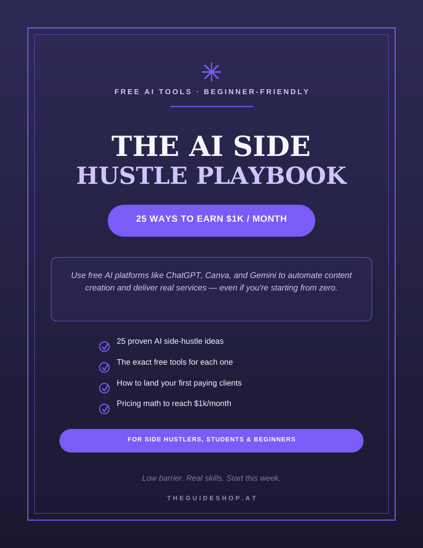 The AI Side Hustle Playbook | 25 Ways to Earn $1k/Month With Free AI